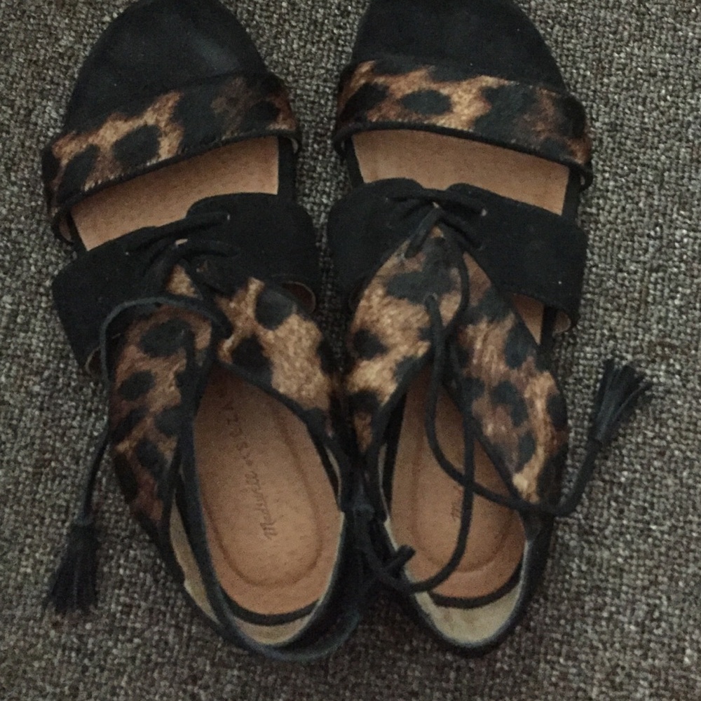 Madewell Black and Leopard Print Sandals